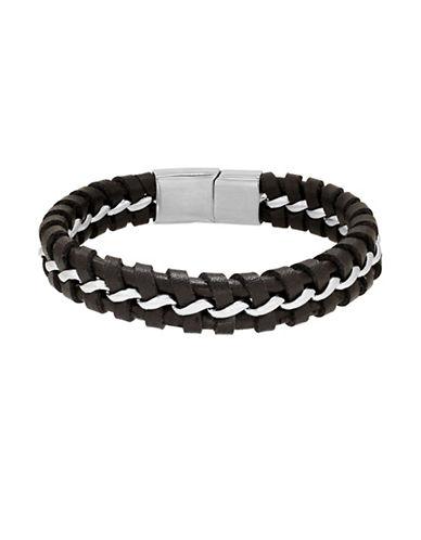 Lord & Taylor Stainless Steel Intertwine Link Leather Bracelet
