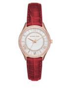 Michael Kors Lauryn Rose Goldtone Three-hand Leather-strap Watch