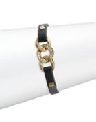 Karl Lagerfeld Filed Chain Crystal And Leather Bracelet