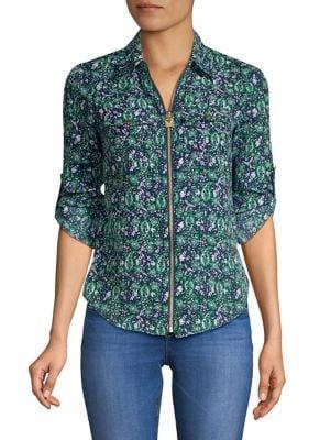 Michael Michael Kors Petite Graphic Paisley Zip-front Shirt