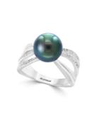 Effy Black Tahitian Pearl, Diamond And 925 Sterling Silver Ring