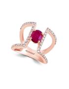 Effy Final Call Diamond, Natural Mozambique Ruby And 14k Rose Gold Ring