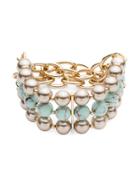 Carolee Turquoise Sands 8mm Faux Pearl Beaded Triple Row Stretch Bracelet