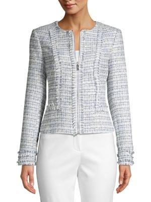 Karl Lagerfeld Paris Frayed-trim Tweed Jacket