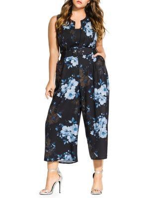 City Chic Plus Veronica Floral Belted Jumpsuit