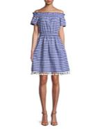 Eliza J Petite Striped Cotton A-line Dress
