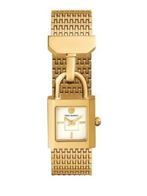 Tory Burch Square Stainless Steel Yellow Goldtone Analog Watch