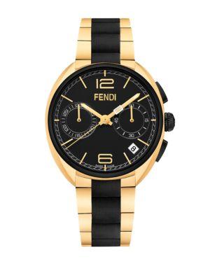 Momento Fendi Black & Goldtone Stainless Steel Chronograph Bracelet Watch