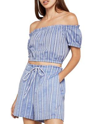 Bcbgeneration Off-shoulder Striped Crop Top
