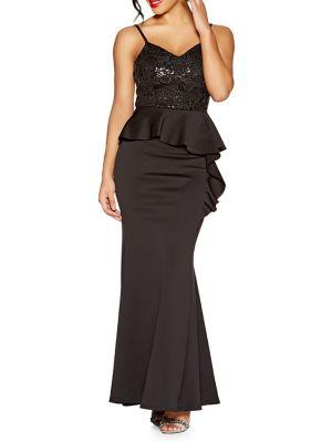 Quiz Sequined Peplum Maxi Gown