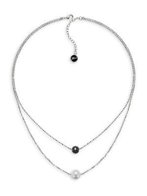 Karl Lagerfeld Pave & Pearl Crystal, Swarovski Crystal & 6mm Pearl Two-row Necklace