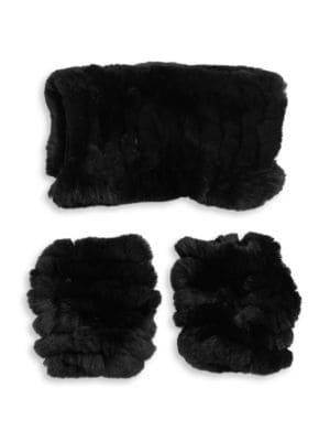 Diana Rosh 3-piece Rabbit Fur Headband And Hand-warmer Set