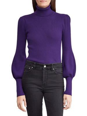 Lauren Ralph Lauren Petite Petite Slim-fit Puffed-sleeve Sweater