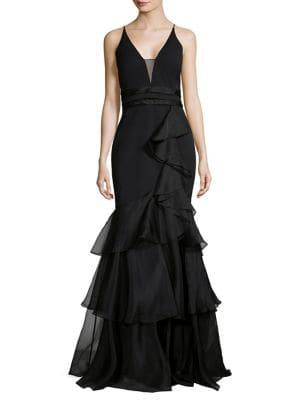 Aidan By Aidan Mattox Tiered Ruffle Trumpet Gown