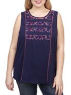 Lucky Brand Plus Embroidered Cotton Tank Top