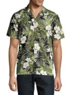 Black Brown Hawaiian Print Button Front Shirt