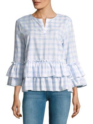 Ivanka Trump Gingham Bell-sleeve Cotton Top