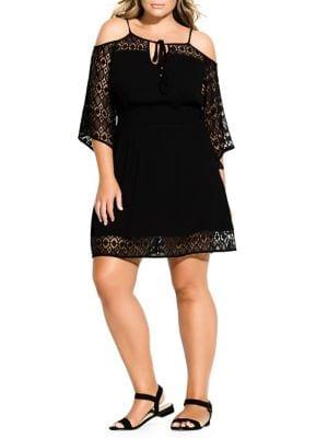 City Chic Plus Cold Shoulder Crochet Dress