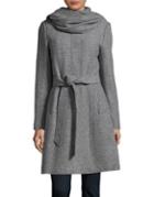 Cole Haan Signature Belted Wool Attached Scarf Coat
