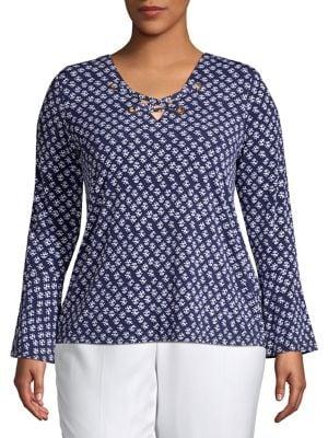 Michael Michael Kors Plus Bell-sleeve Batik Top