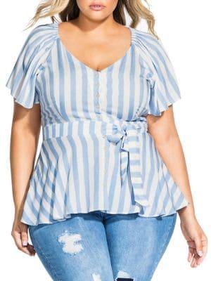 City Chic Plus Stripe Romantic Shoulder Top
