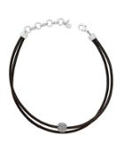 Lucky Brand Rock Crystal And Leather Silvertone Choker Necklace