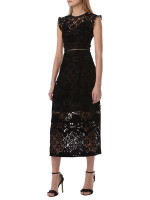 Ml Monique Lhuillier Floral Lace Velvet Shift Dress
