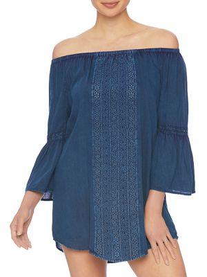 Splendid Sea To It Off-the-shoulder Mini Coverup Dress