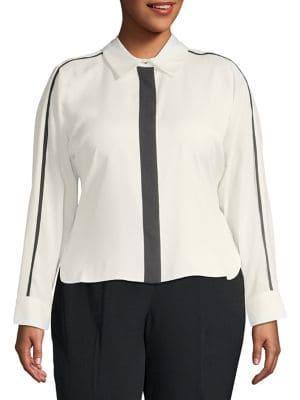 Calvin Klein Plus Plus Trimmed Button Front Blouse