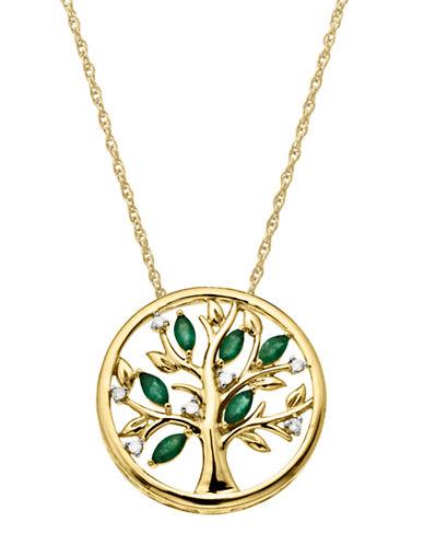 Lord & Taylor 14kt. Yellow Gold Diamond And Emerald Pendant Necklace