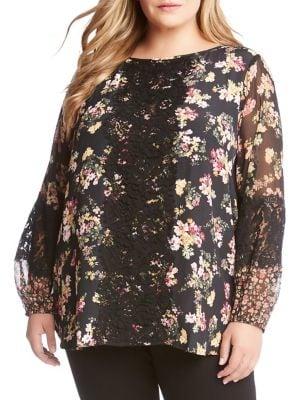 Karen Kane Plus Floral Lace Panel Top