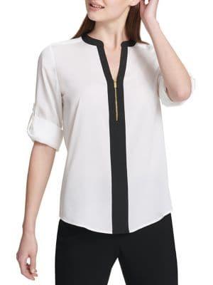 Calvin Klein Split Neck Roll-sleeve Top