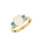 Lord & Taylor Diamond, Blue Topaz And 14k Yellow Gold Ring