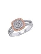 Sonatina Two-tone Sterling Silver 0.5tcw Diamond Cluster Halo Split Shank Ring
