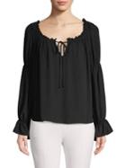 Bailey 44 Ruffle-trimmed Split Neck Top