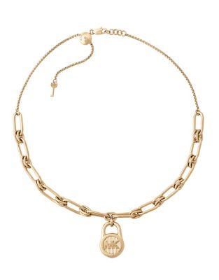 Michael Kors Hamilton Crystal Chain-link Padlock Necklace