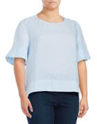 Lord & Taylor Plus Roundneck Chambray Linen Top