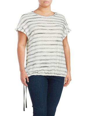 Vince Camuto Plus Striped Drawstring Waist Top