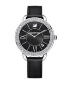 Swarovski Aila Day Pave And Stainless Steel Leather-strap Watch