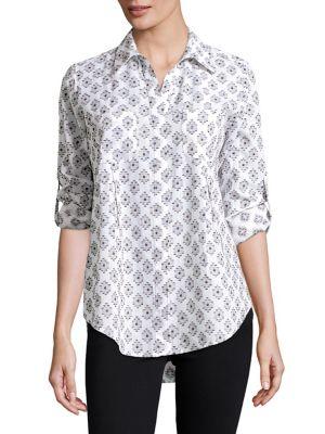 Lord & Taylor Retro Geo Roll-tab Blouse