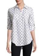 Lord & Taylor Retro Geo Roll-tab Blouse