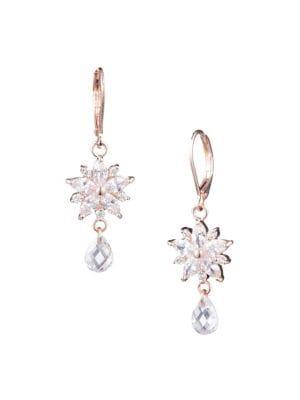 Anne Klein Rose Goldtone And Crystal Drop Earrings