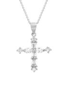 Lord & Taylor Sterling Silver & Crystal Cross Pendant Necklace