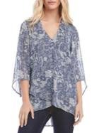 Karen Kane Bracelet-sleeve Asymmetric Lace-print Sheer Top