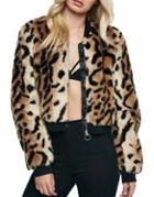 Bardot Leopard Faux Fur Bomber