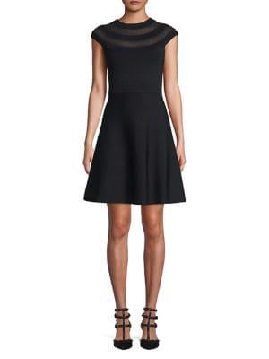 Eliza J Petite Mesh-trimmed Fit-&-flare Dress