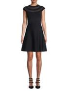 Eliza J Petite Mesh-trimmed Fit-&-flare Dress