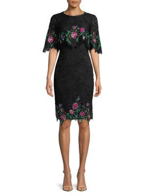 Tadashi Shoji Floral Embroidered Short-sleeve Lace Dress