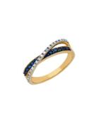 Lord & Taylor Diamond, Blue Sapphire, And 14k Yellow Gold Ring