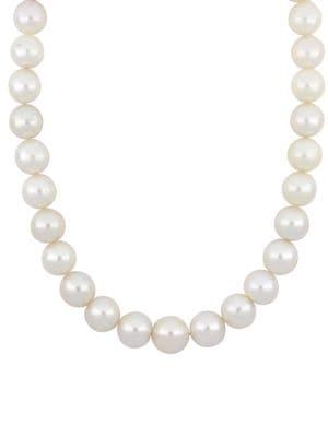 Sonatina 14k Yellow Gold, 13-15mm White South Sea Pearl & Diamond Strand Necklace